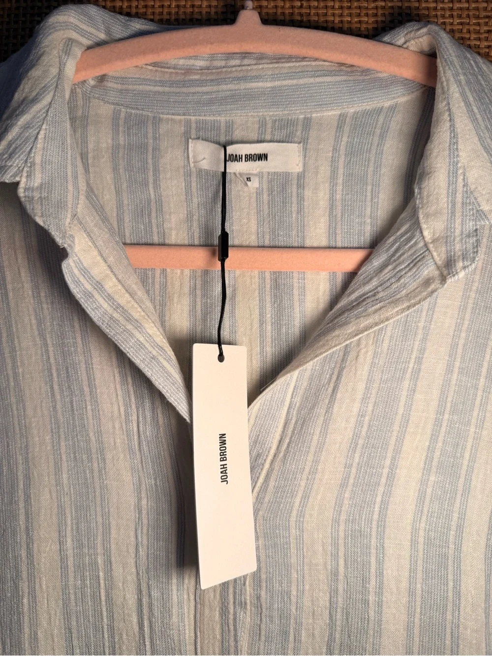 Joah Brown NWT Classic Button Down Natural White & Blue Stripe Gauze